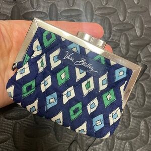 ✨ Vera Bradley Mini Kiss-Lock Coin Purse – Blue/Green Geometric Pattern – Quilte